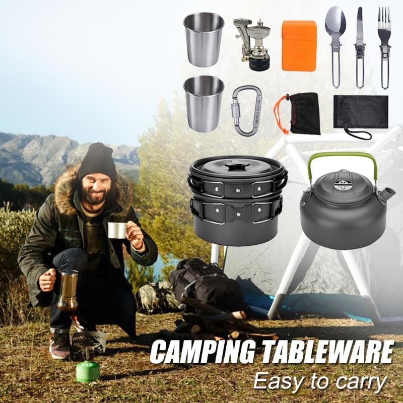 Camping Cookware Kit Outdoor Cooking Set Aluminum Equipment Outdoor Pot Travel Tableware Kitchen Hiking Picnic BBQ - Forward