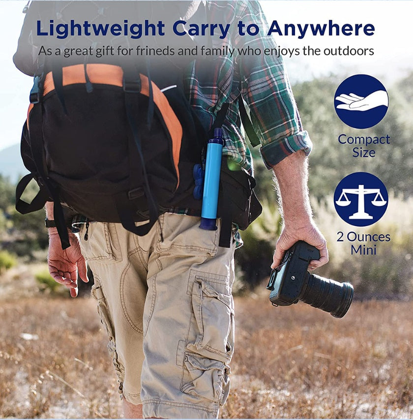 Water filter straw for hiking, travel, and survival - Forward