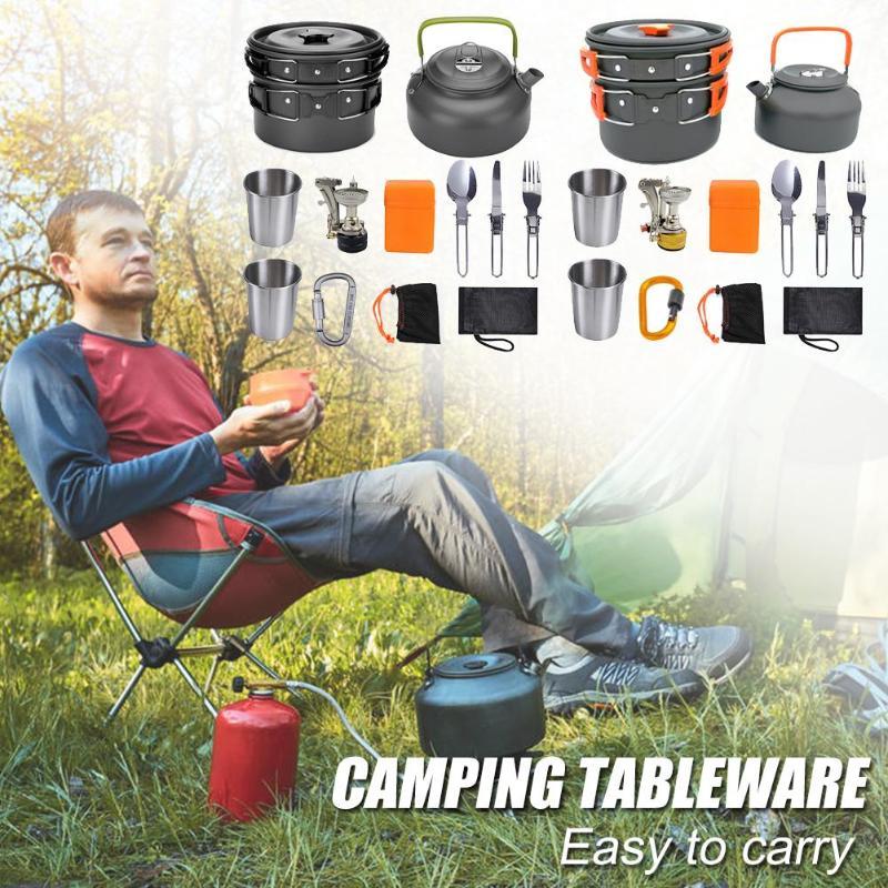 Camping Cookware Kit Outdoor Cooking Set Aluminum Equipment Outdoor Pot Travel Tableware Kitchen Hiking Picnic BBQ - Forward