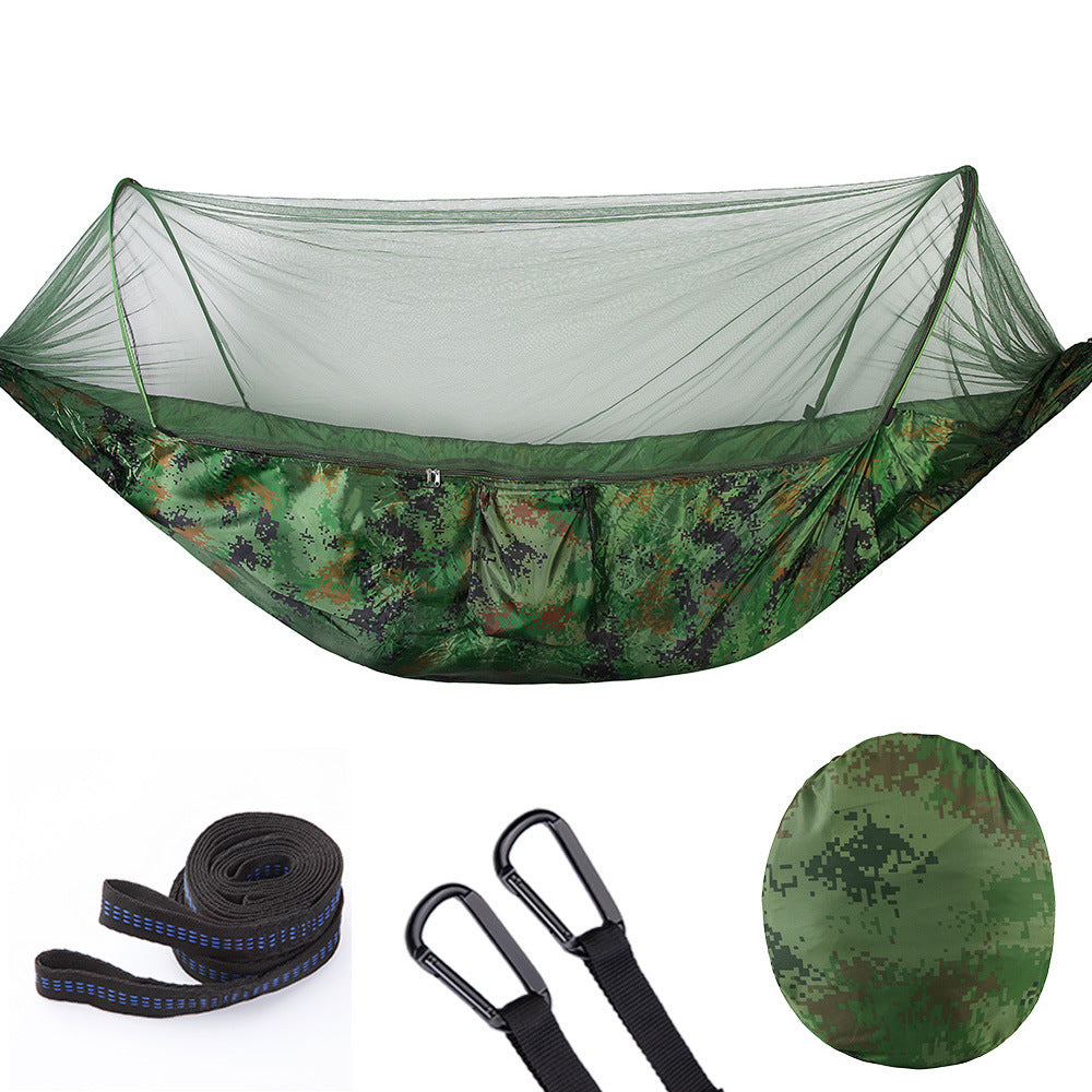 Fully automatic, self-opening hammock with mosquito net - Forward
