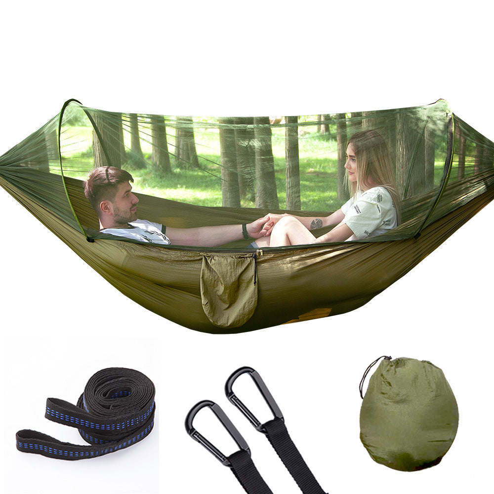 Fully automatic, self-opening hammock with mosquito net - Forward